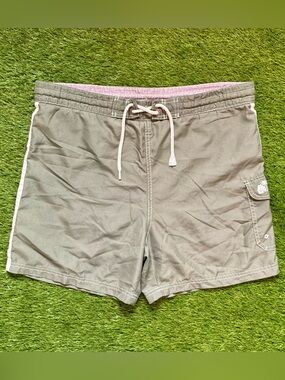 Caribbean Joe Khaki Beige Stripe Board Shorts Swim Trunks Small